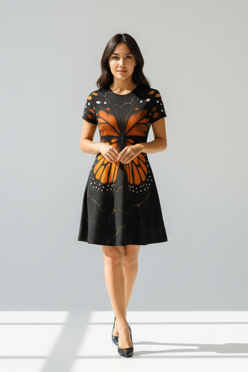 Women’s Monarch Butterfly Wing Dress – Elegant A-Line Summer Outfit