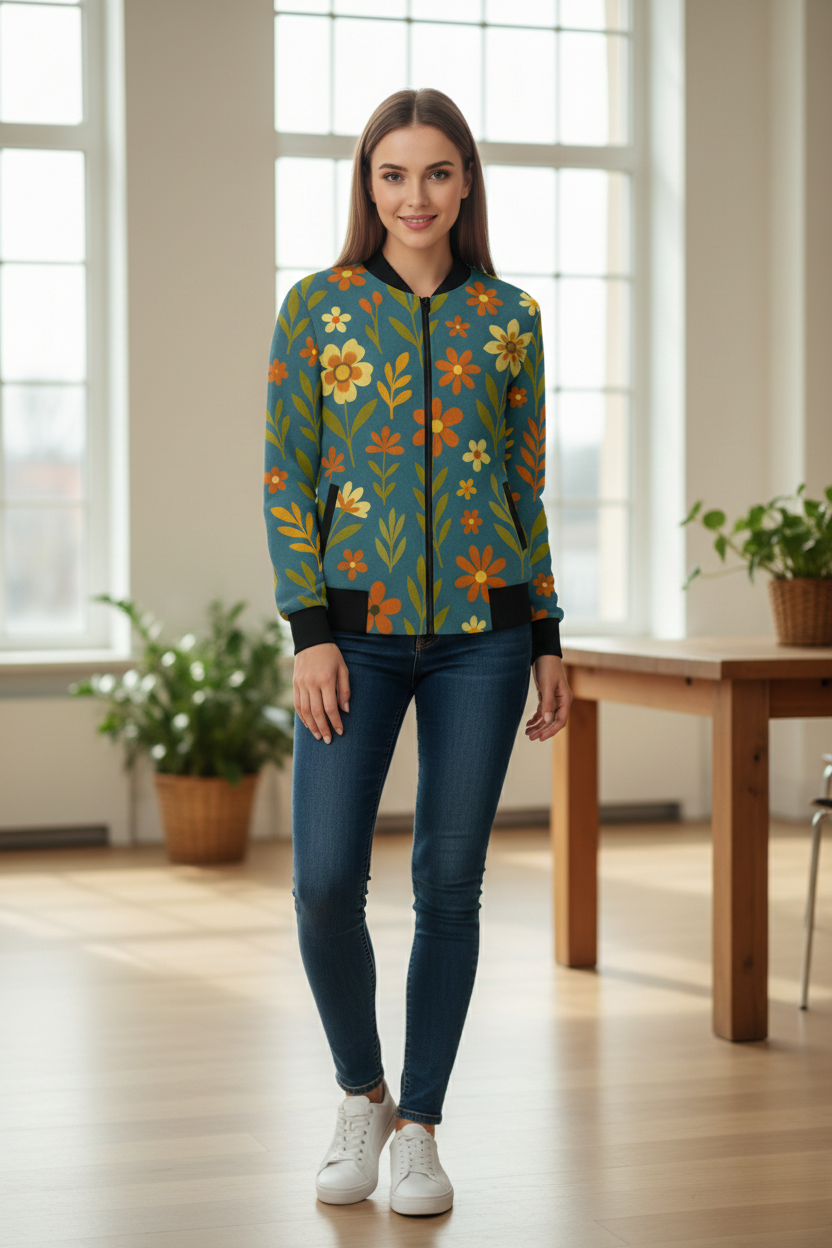 Women’s Floral Bomber Jacket – Stylish Regular Fit