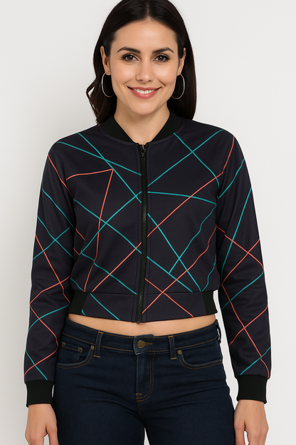 Neon Pattern Women’s Bomber Jacket – Premium Printed Crop Jacket | Streetwear Style