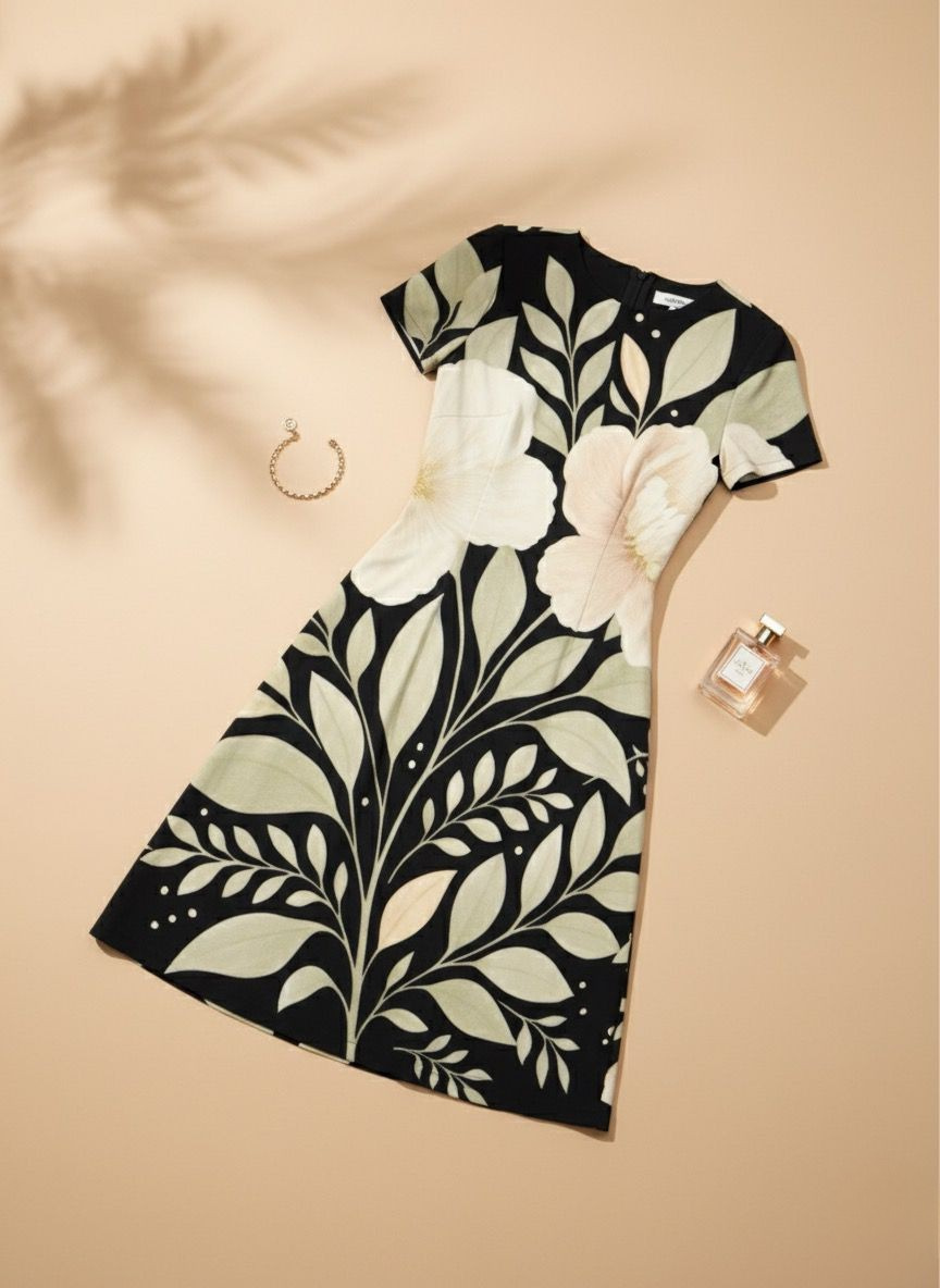 Women’s Floral A-Line Dress – Elegant Short Sleeve Summer Outfit