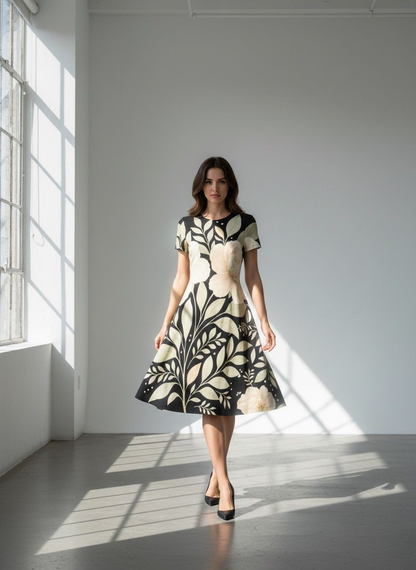 Women’s Floral A-Line Dress – Elegant Short Sleeve Summer Outfit