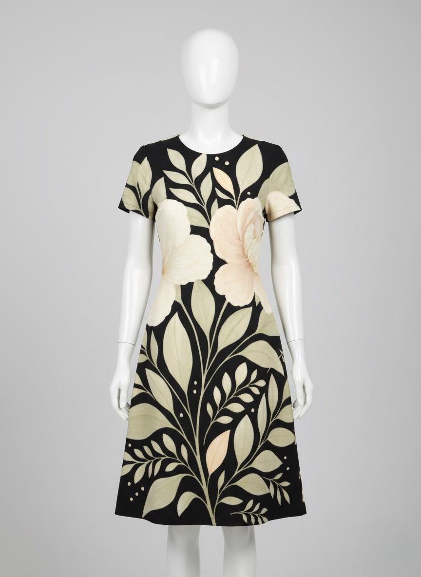 Women’s Floral A-Line Dress – Elegant Short Sleeve Summer Outfit