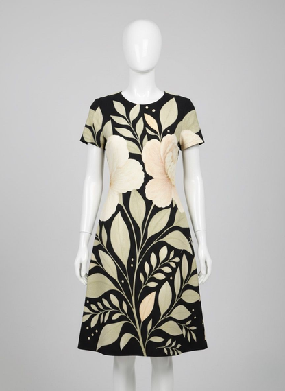 Women’s Floral A-Line Dress – Elegant Short Sleeve Summer Outfit