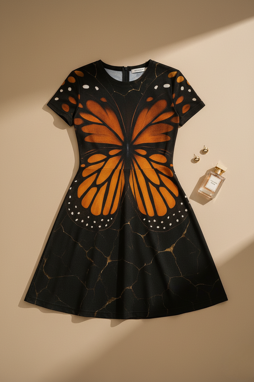 Women’s Monarch Butterfly Wing Dress – Elegant A-Line Summer Outfit