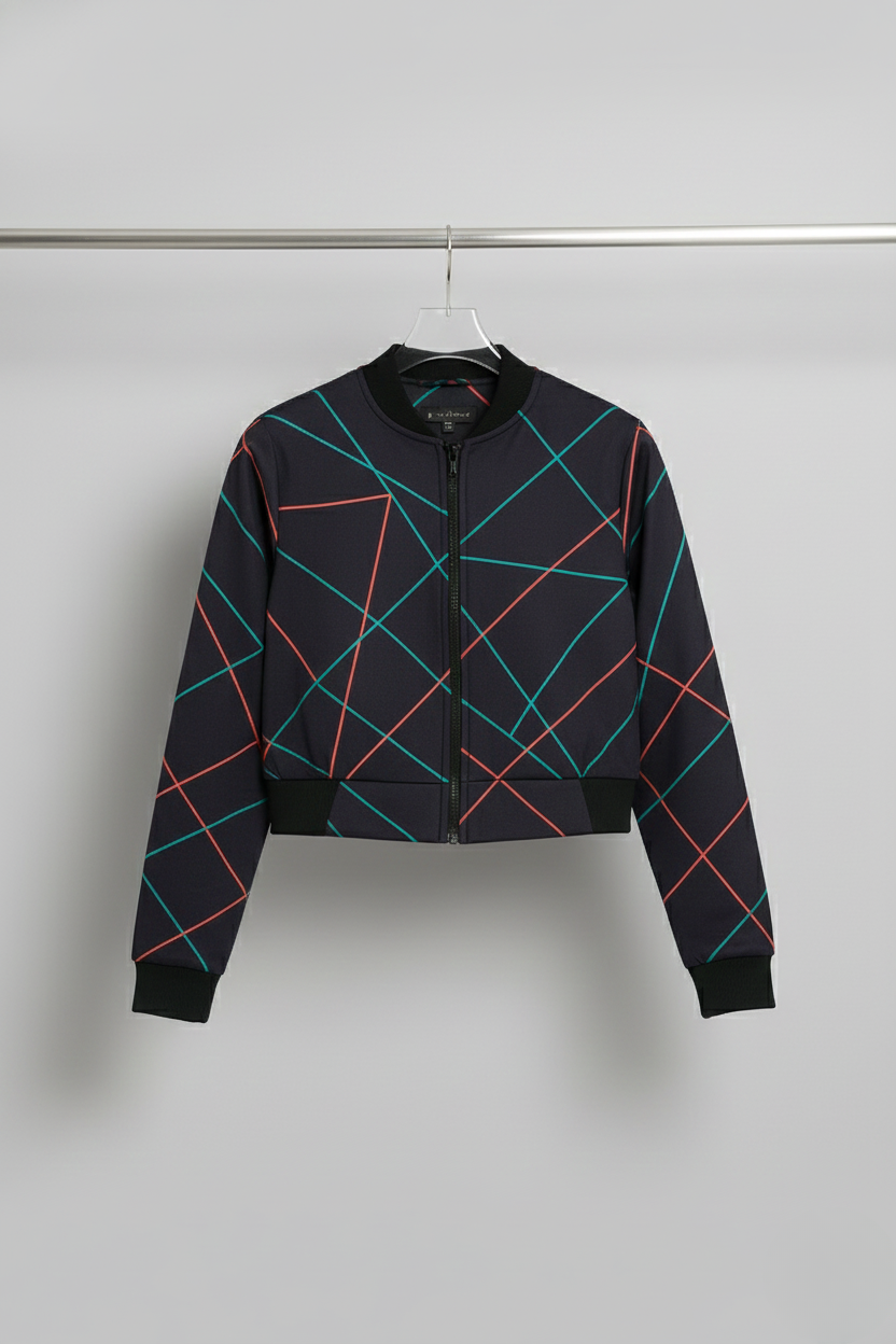 Neon Pattern Women’s Bomber Jacket – Premium Printed Crop Jacket | Streetwear Style