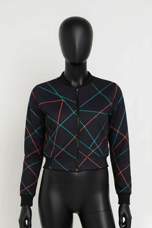 Neon Pattern Women’s Bomber Jacket – Premium Printed Crop Jacket | Streetwear Style