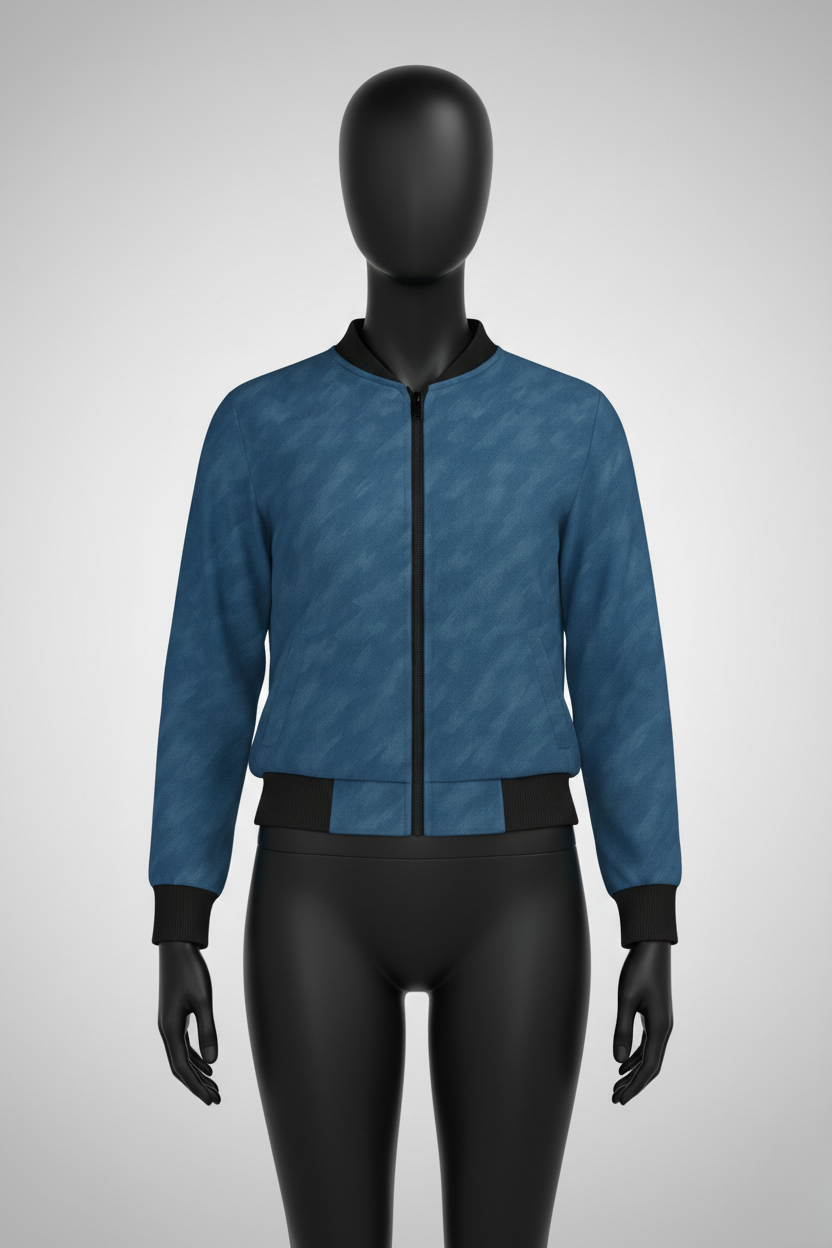 Women’s Blue Pattern Bomber Jacket –