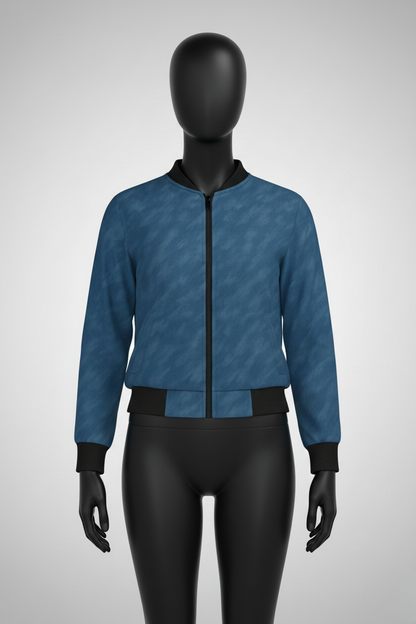 Women’s Blue Pattern Bomber Jacket –