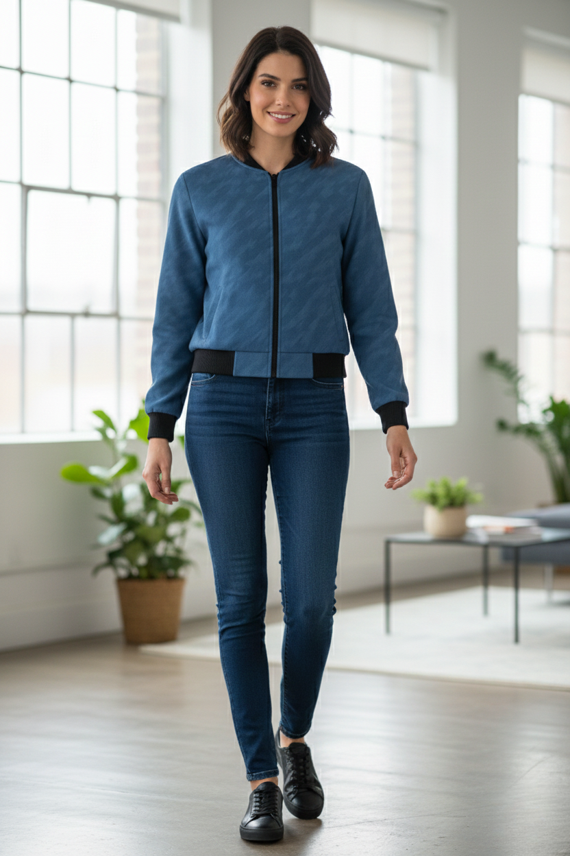 Women’s Blue Pattern Bomber Jacket –