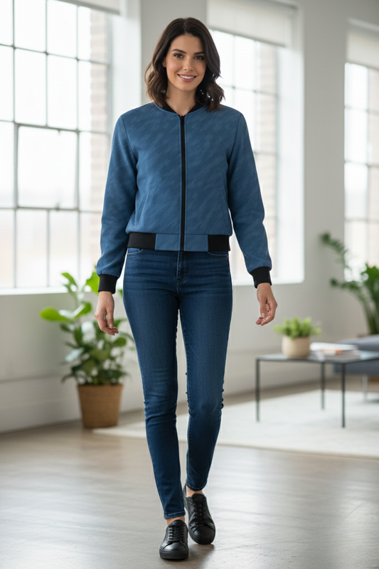 Women’s Blue Pattern Bomber Jacket –