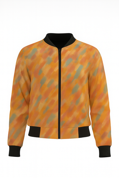 Orange Abstract Pattern Bomber Jacket – Premium Designer Wear for Modern Style