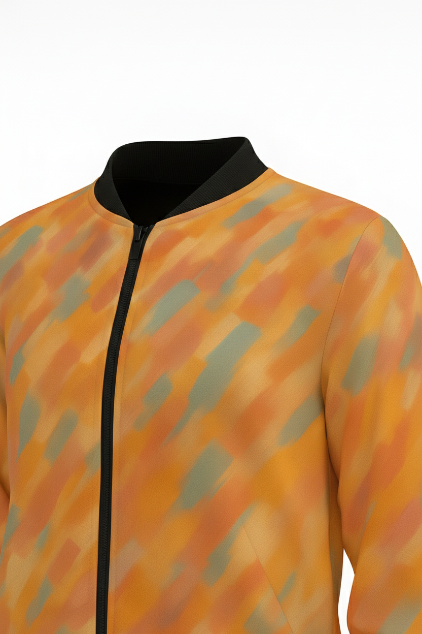 Orange Abstract Pattern Bomber Jacket – Premium Designer Wear for Modern Style