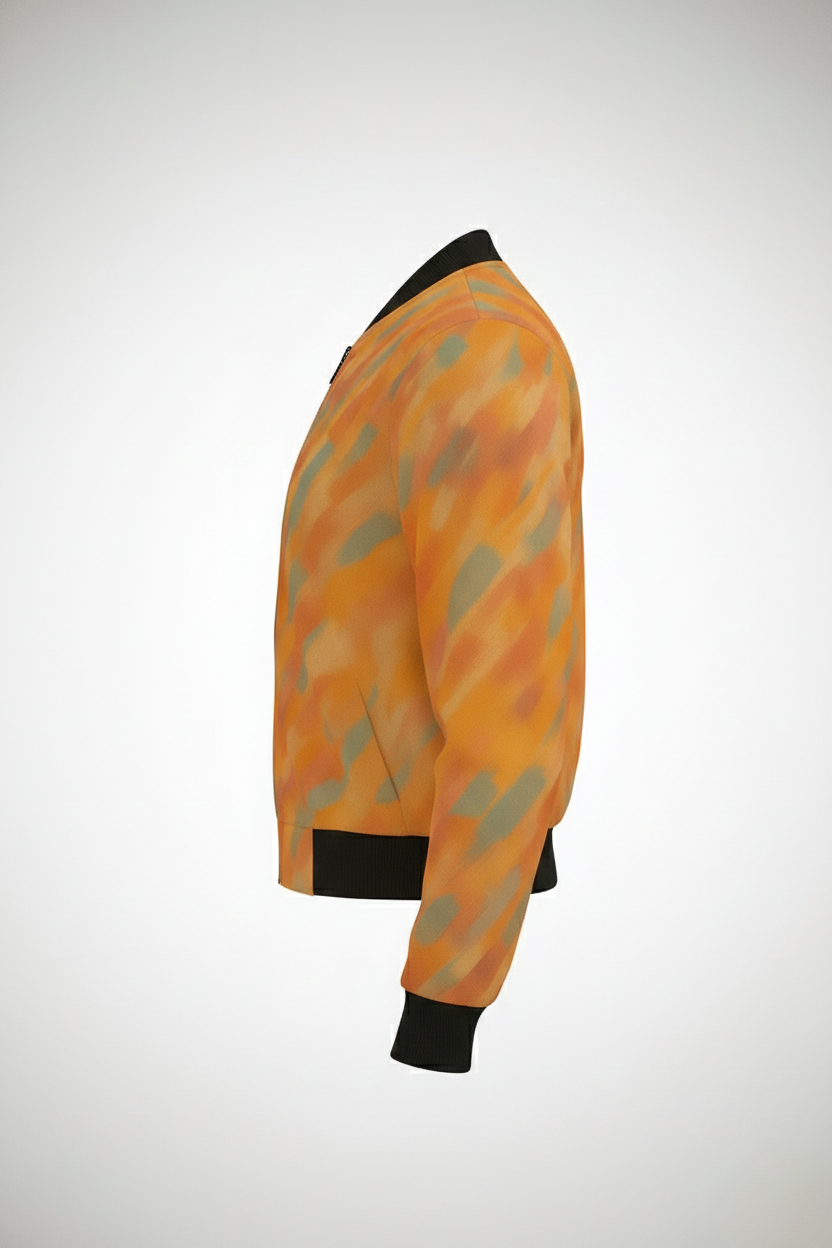 Orange Abstract Pattern Bomber Jacket – Premium Designer Wear for Modern Style
