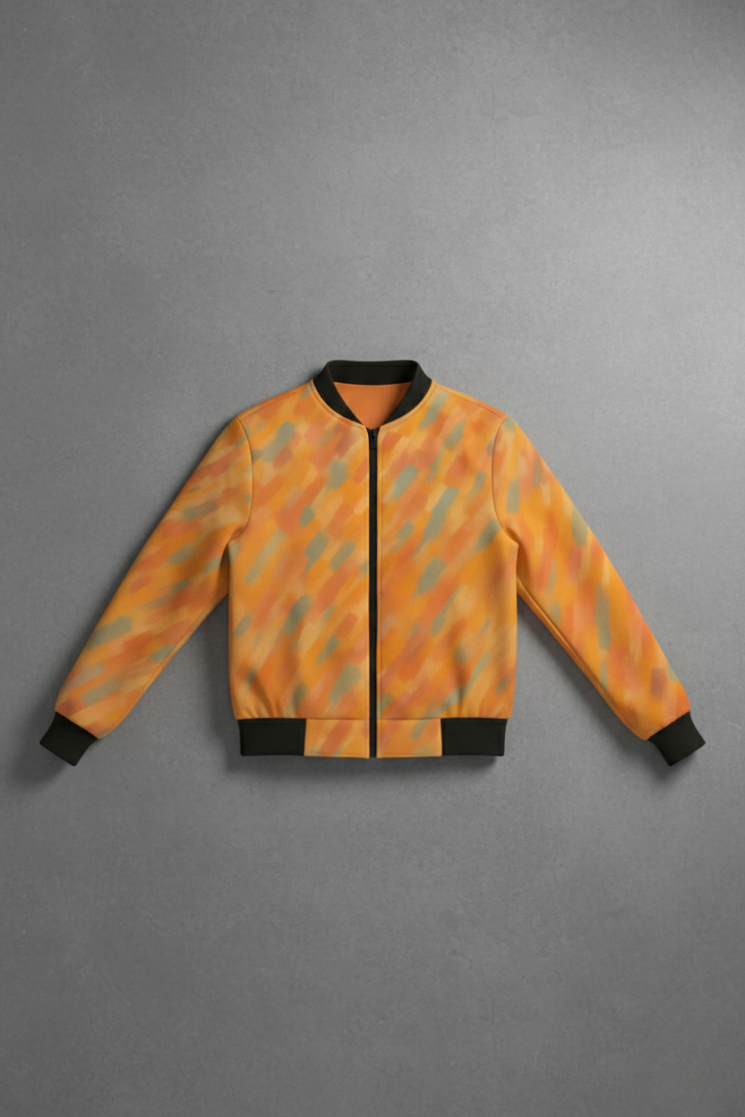 Orange Abstract Pattern Bomber Jacket – Premium Designer Wear for Modern Style