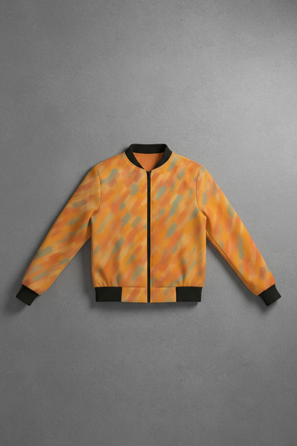 Orange Abstract Pattern Bomber Jacket – Premium Designer Wear for Modern Style