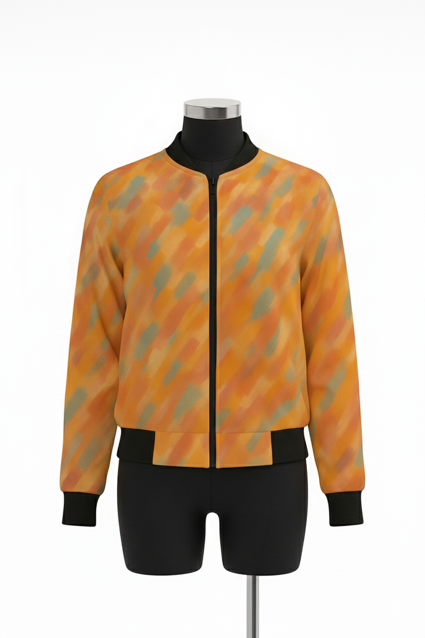 Orange Abstract Pattern Bomber Jacket – Premium Designer Wear for Modern Style