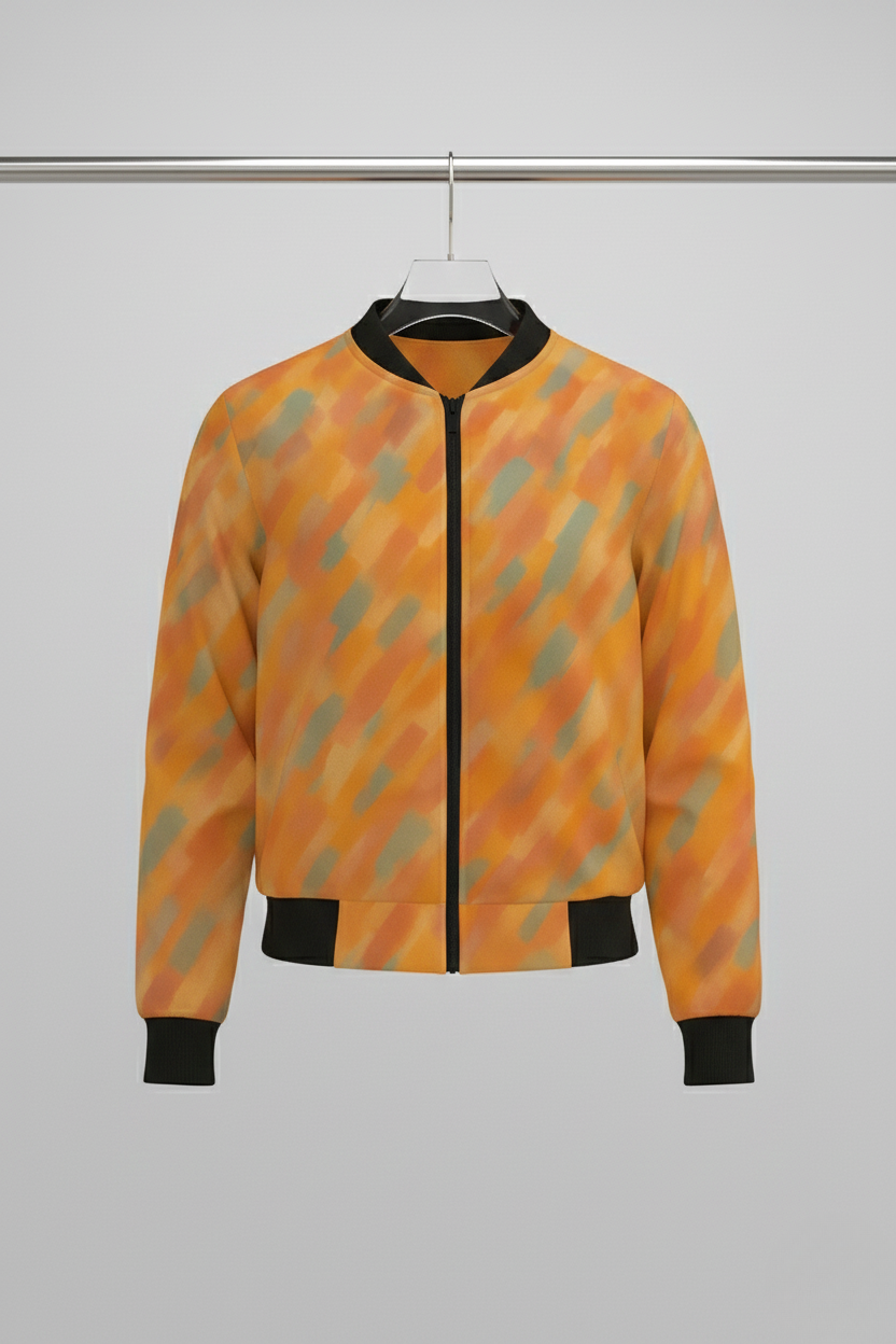 Orange Abstract Pattern Bomber Jacket – Premium Designer Wear for Modern Style