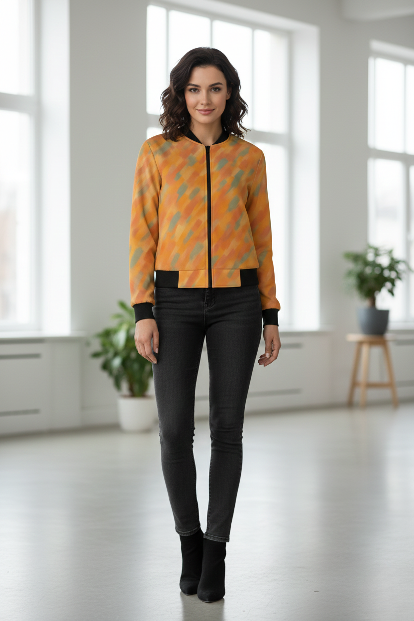 Orange Abstract Pattern Bomber Jacket – Premium Designer Wear for Modern Style