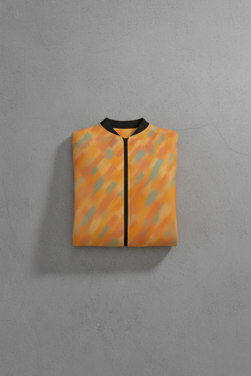 Orange Abstract Pattern Bomber Jacket – Premium Designer Wear for Modern Style