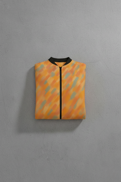 Orange Abstract Pattern Bomber Jacket – Premium Designer Wear for Modern Style