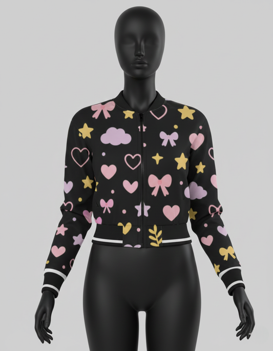 Women’s Cute Hearts & Stars Bomber Jacket –