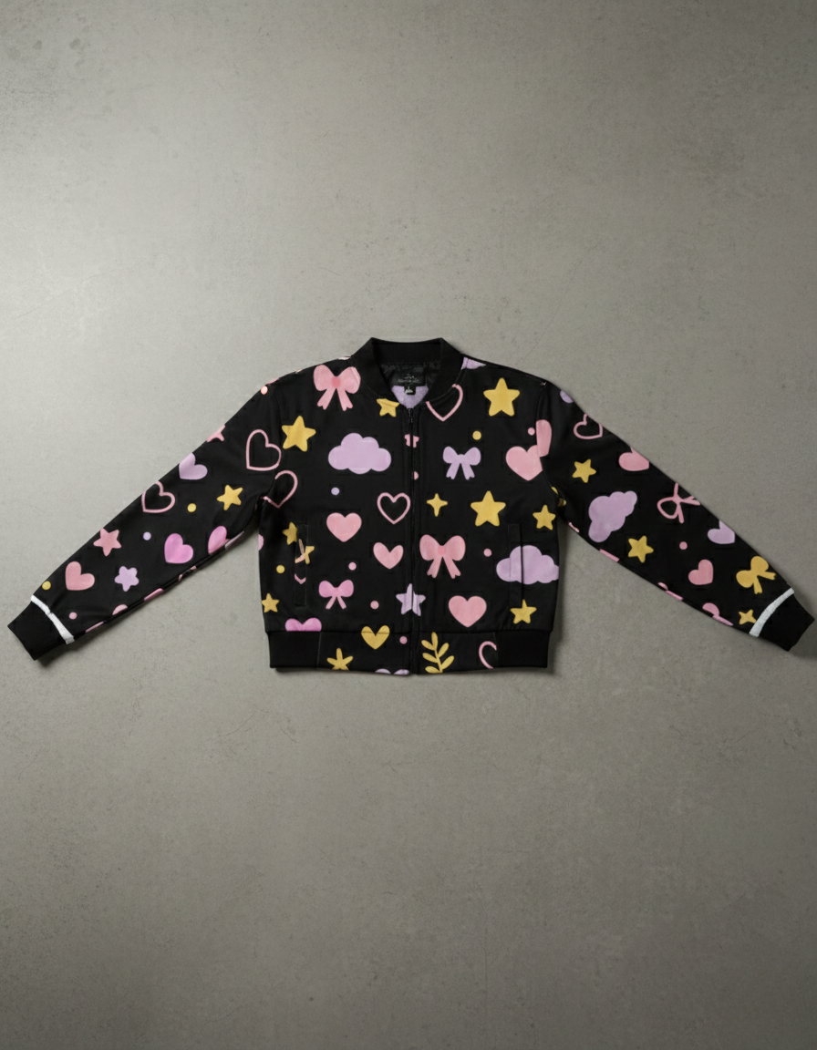 Women’s Cute Hearts & Stars Bomber Jacket –